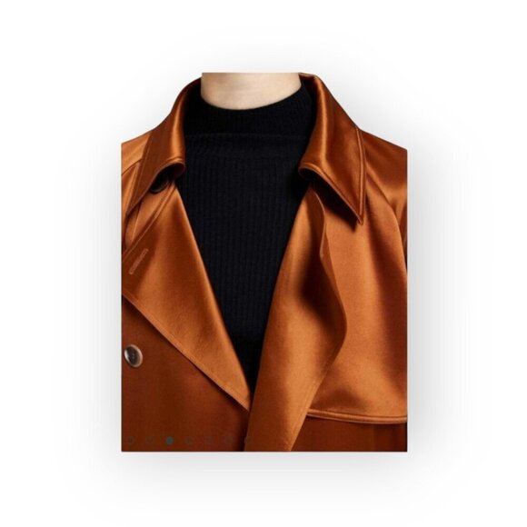 Lattelier Satin Copper Double Breasted Full Length Trench Coat Amber M L - Picture 5 of 12